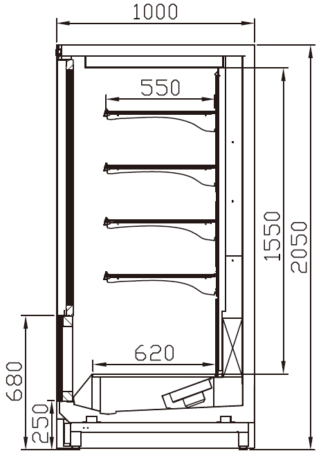BMD41LF Reach-in Freezer Showcase Right Side View; Professional Display Freezer Showcase Manufacturer in China, Quality Guaranteed.