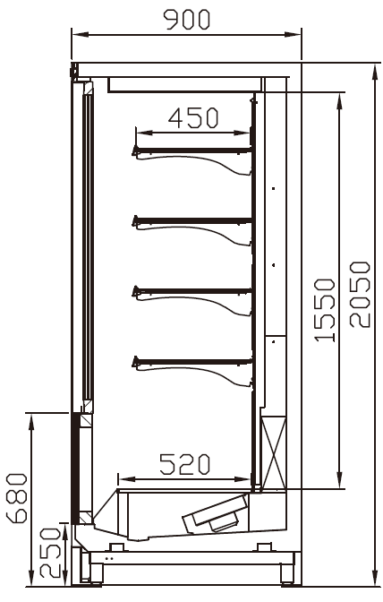 BMD41MF Upright Display Freezer Right Side View; Professional Display Freezer Showcase Manufacturer in China, Quality Guaranteed.