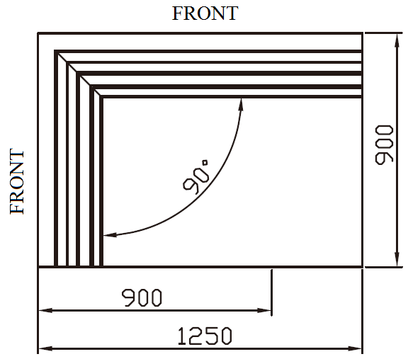 LF42MF_Glass_Door_Supermarket_Cooler_YLF_W-Shape_90°_Outward_Corner_Vertical_View; Manufacturer with 20+ Years in producing Supermarket Cooler, Quality Guaranteed.