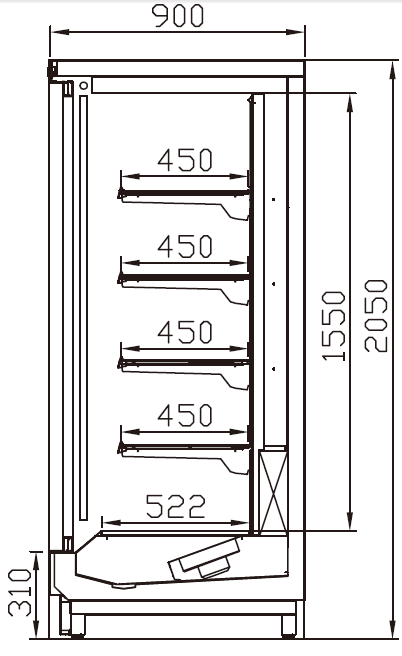 LM41MF Upright Display Refrigerator Right Side View; Professional Display Cooler Manufacturer in China, Quality Guaranteed.