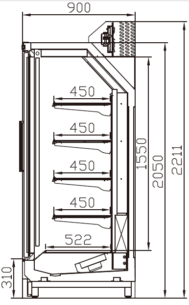 LM41MZ Upright Display Refrigerator Right Side View; Professional Display Refrigerator Manufacturer in China, Quality Guaranteed.