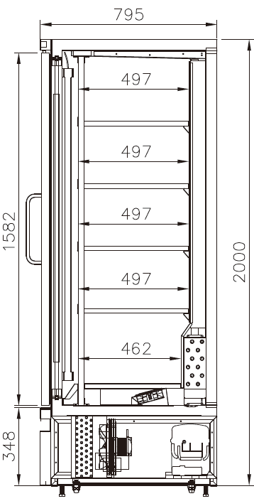 LM4SPZ Supermarket Convenience Store Beverage Chiller Display Case Plug-in Built-in Compressor Right Side View; Professional Hypermarket Cooler Manufacturer in China, Quality Guaranteed.