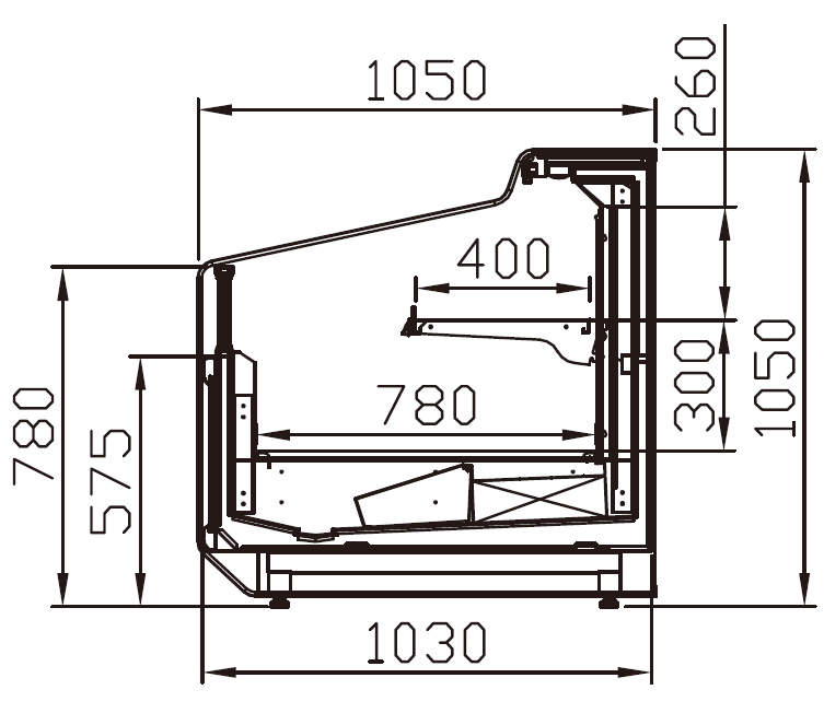 SF41BF_Double_Deck_Supermarket_Meat_Display_Cooler_Service_Cabinet_Right_Side_View; Professional Chinese supermarket refrigerator and freezer manufactrer, Quality Guaranteed.