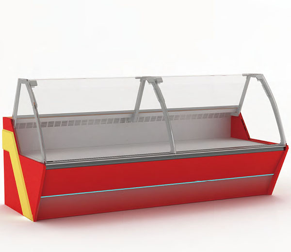 SS41B Curved Glass Cooked Foods Supermarket Deli Self Serve Cabinet; Professional commercial supermarket display case manufacturer in China, Quality Guaranteed, Affordable Price